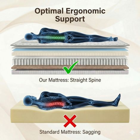 Matelas 90x200 H4 hauteur 25cm avec mousse de confort,matelas à ressorts encastrés 7 zones,ergonomique,matelas à ressorts pour adultes certifié (DA)