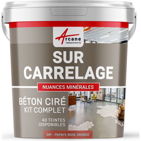 Béton ciré sur carrelage, cuisine, salle de bain, mural, sol, plan de travail, décoratif, revêtement, douche, kit - 5 m² (en 2 couches) Papaye Rose Orange - ARCANE INDUSTRIES