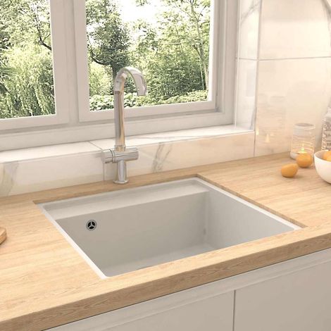vidaXL Évier de cuisine avec trou de trop-plein Blanc Granit (1/5)