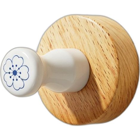 Patère murale sans perçage pour porte d'entrée en bois de hêtre avec motif tournesol en céramique blanche, auto-adhésive, surface arrondie et brillante pour manteaux, serviettes et sacs dans le couloi (1/5)