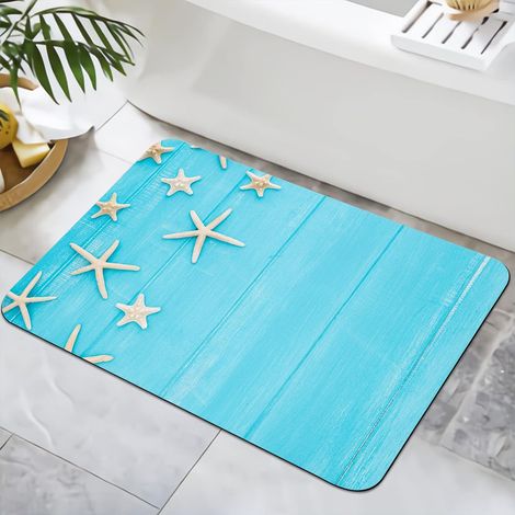 Tapis de bain antidérapant 40 x 60 cm - Lavable - Séchage rapide - Pour douche, baignoire, décoration WC (étoiles de mer 2) (1/5)