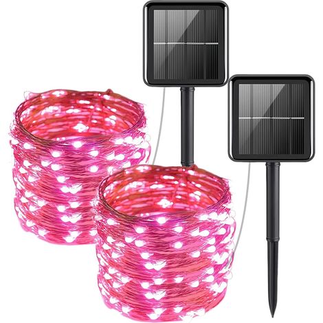 Lot de 2 Guirlandes Lumineuses Féeriques Solaires,Total 40 m / 131,2 pi,Rose 400 LED,Guirlandes à Fil de Cuivre avec 8 Modes,Éclairage de Jardin Étanche pour Patio,Jardin,Arbres,Noël (1/5)