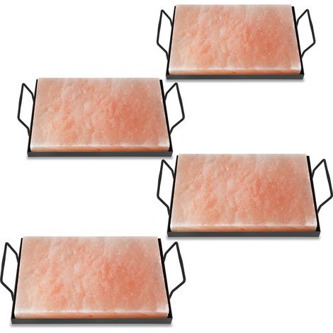 Jiubiaz 4 pietre di sale dell'Himalaya con supporto 30x20x3 cm Tavola di sale Accessori per barbecue Carne Verdura Naturale Piastra di sale Barbecue