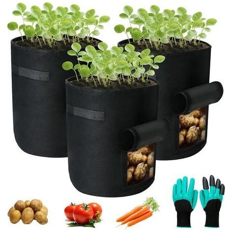 3 Pièces Sac de Culture, Fenêtre d'observation, Poignée Renforcée, Tissu Non Tissé, Pour Légumes et Fleurs (1/5)