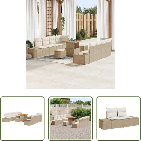 Gartenmöbel - Gartensofa-set mit Kissen mit Speicher 11 pcs Beige Poly Rattan (1/5)