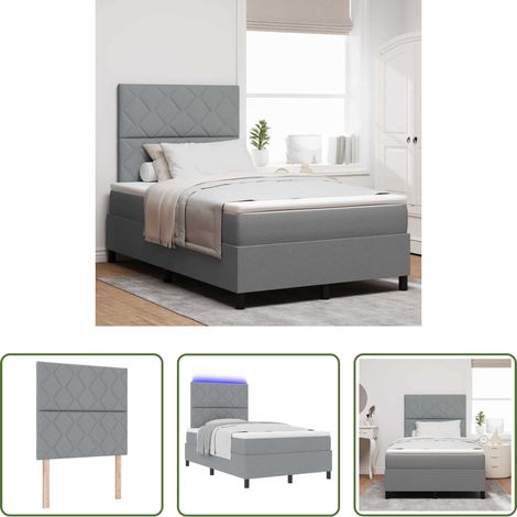 Matelas - Lit à ressorts avec matelas Gris clair 120 x 190 cm tissu (1/5)