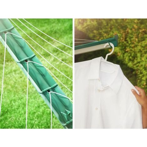 Leifheit – Séchoir parapluie Linomatic 600 Deluxe Cover – Système Easy Lift – Protection anti-salissures – Longueur de fil 60 mètres – Housse résistante aux intempéries