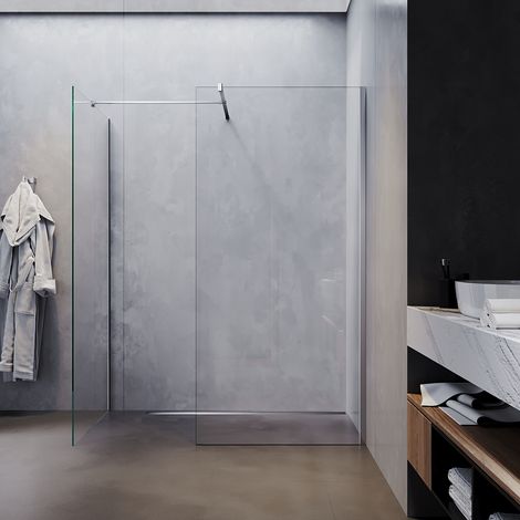 SONNI 8mm Walk in Dusche Duschwände Duschwand Duschabtrennung NANO Glas Klares Sicherheitsglass 100x200cm mit Stabilisator mit 90cm Seitenteil (1/5)