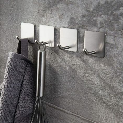 Ganchos autoadhesivos para toallas, sin necesidad de taladrar, ganchos de pared de 4 piezas, ganchos adhesivos de acero inoxidable para cocina y baño - Ineasicer (1/4)
