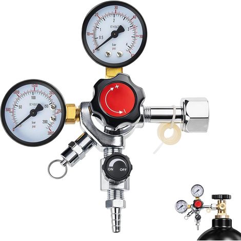 Réducteur de pression de CO2, réducteur de pression W21.8 CO2 avec double manomètre et valve de limitation de pression pour machine à bière, régulateur de bouteille de gaz CO2 (1/5)