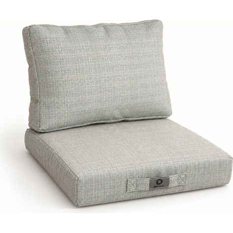 Ensemble Coussins Salon Jardin 50x50 Beige Chiné Turquoise - Assise + Dossier (Premium 270g)