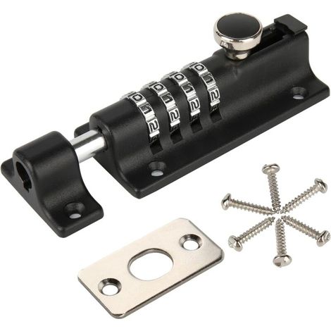 CSPARKV Boulon de verrouillage à combinaison à 4 chiffres, serrure de porte coulissante réinitialisable, verrou de sécurité avec réglage de mot de passe, pour portail, granges, garages, clôtures (1/5)