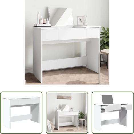 Rangement de maquillage - Coiffeuse avec miroir blanc 100x45x76 cm (1/5)