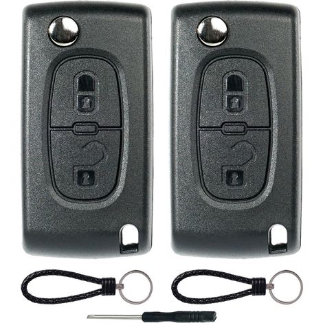 Coque Clé 2 Pièces Compatible pour 207 307 308 407 408 3008 5008 pour C2 C3 C4 C5 C6 C8, TéléCommande Coque Voiture-Lame HU83, Rétractables 2 Boutons (1/5)