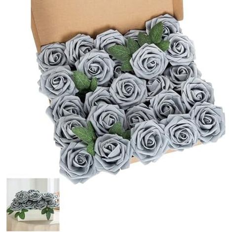 Rosas artificiales de espuma, 25 tallos por paquete. Rosas artificiales realistas con tallos y hojas, ideales para la decoración del hogar, fiestas, centros de mesa para el jardín y bodas DIY.