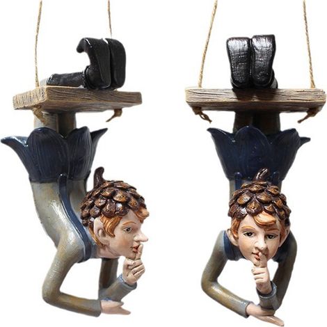 Statue de fée en résine avec balançoire, ornement suspendu pour arbre, figurine décorative pour jardin ou cour extérieure (1/5)