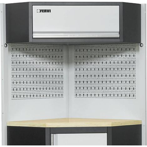 Angolo arredamento modulare per officina FERVI A007F - 864 x 864 x 2000 h mm - piano in legno (1/4)