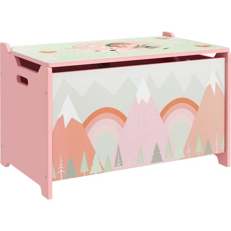 Coffres à jouets pour enfants de 3 à 8 ans, boîtes de rangement avec 2 poignées et motif renard, 60 x 37 x 39 cm, rose (1/5)