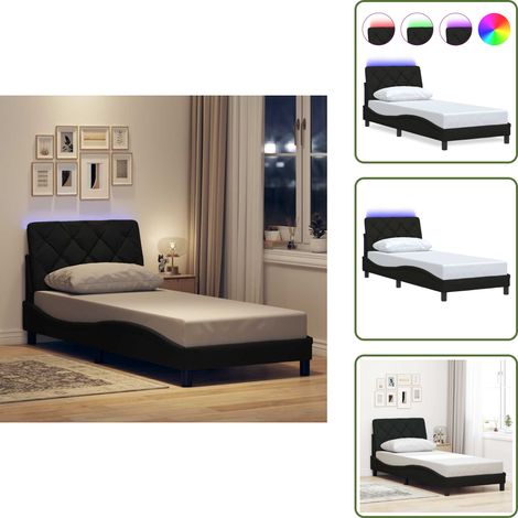 Bettgestell mit LED ohne Matratze Schwarz 90x200 cm Stoff - Bettgestell - Bettgestelle - Bettrahmen - Bett (1/5)