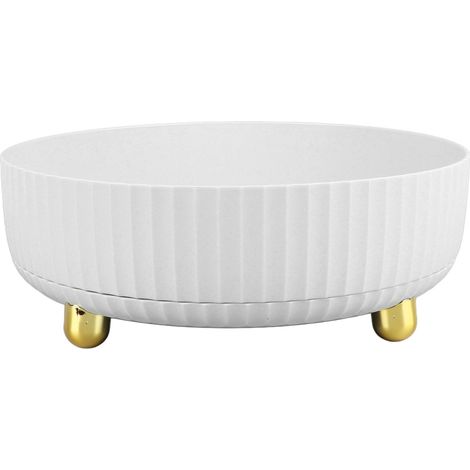 Plateau de rangement rotatif en plastique blanc, grande capacité, pour cuisine, salon, salle de bain, bureau, organisateur tournant pratique. (1/5)