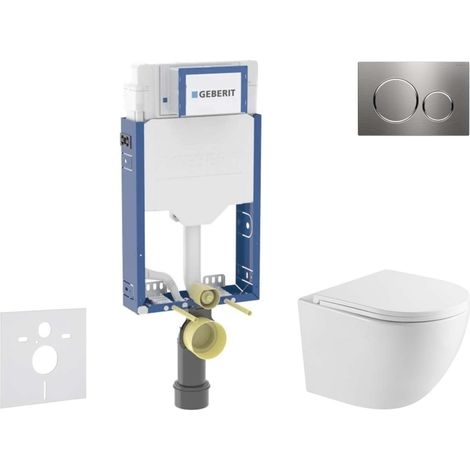Geberit Kombifix - Conjunto de instalación empotrada, inodoro Oudee y asiento softclose, pulsador Sigma20, acero inoxidable SANI15CA6108
