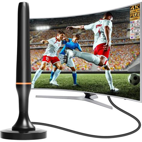 Antenne TV Intérieur Puissante, 2026 Antenne TV Intérieur de Signal à Gain Élevé, Antenne Interieur TNT Puissante Réception 360° Portée 600km, 4K HD/1080P Les Chaînes Gratuites, Orange (1/5)