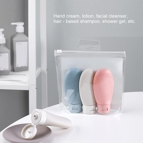 3 pièces Tubes de Voyage en Silicone Souple pour Produits de Soins, Récipients Réutilisables pour Shampoing et Gel Douche (1/5)