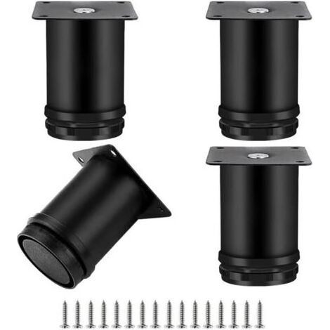 4 Pièces Pieds de Meubles Réglables, Pieds de Meubles Ronds Métal Acier Inoxydable Canapé Jambe Table Pieds, Hauteur Réglable 0-10 MM, 50x60mm Noir (1/5)