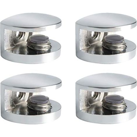 Support Étagère Verre Support d'Étagère Réglable et Adaptable d'Épaisseur de 8-10MM pour Salle de Bain, Fixation Murale à Vis, Finition Chrome Poli en Alliage de Zinc, 4 Pcs (1/5)
