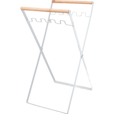 Support de sac poubelle pliable et portable, avec poignée en bois et caoutchouc, support en fer, aspect plat, pour une utilisation intérieure et extérieure (blanc). (1/5)