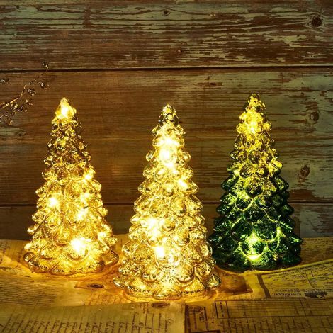 Ornement De Noël En Verre - Lumineux À Led - Pour Cheminée Étagère Et Table - 20,3 X 11,4 Cm - Or - Lot De 1 (1/4)