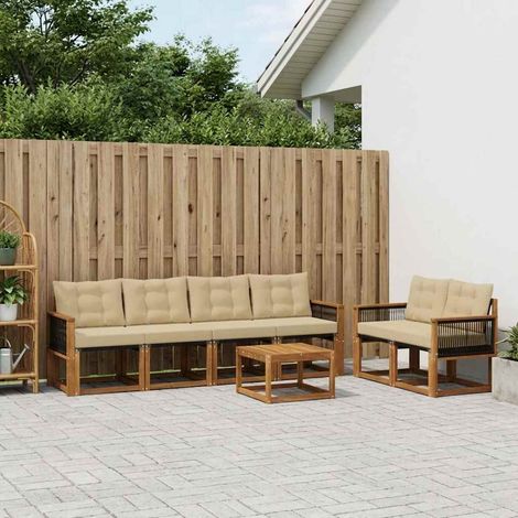 vidaXL Outdoor-Sofagarnitur mit Kissen 7 pcs Natur und Beige (1/5)