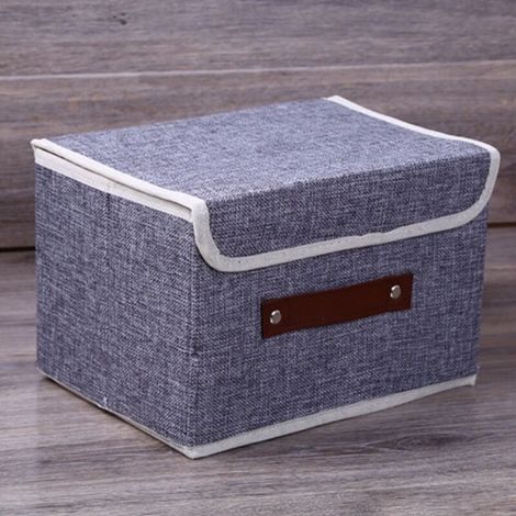 Boîte de rangement pliable grise 38 x 25 x 25 cm, en coton et lin de haute qualité, carton épais, lavable, 1 pièce (1/5)