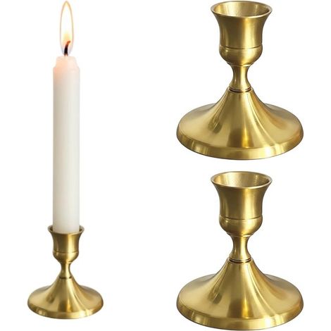 Lot de bougeoirs dorés en métal, hauteur 7 cm, supports pour bougies bâton, décoration de table classique et moderne pour Noël, mariage et dîner (1/5)