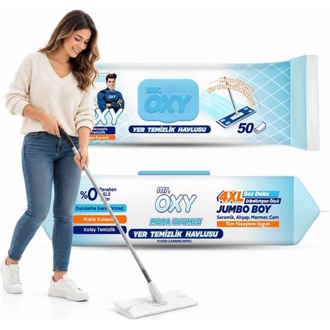 Mr. OXY 4XL Bodenwischtücher 50 Stück – Feuchte Reinigungstücher 30 × 50 cm für Wischmopp – für Fliesen, Marmor, Holz & Glas - 1er Pack (1/5)