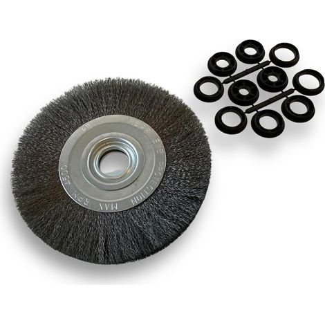 1 - Brosse Circulaire - Acier - Fil Ondulé Dur 0,30 mm - Ébavurage et Décapage - Pour Touret et Meuleuse - Argent - 200x32 mm (1/4)