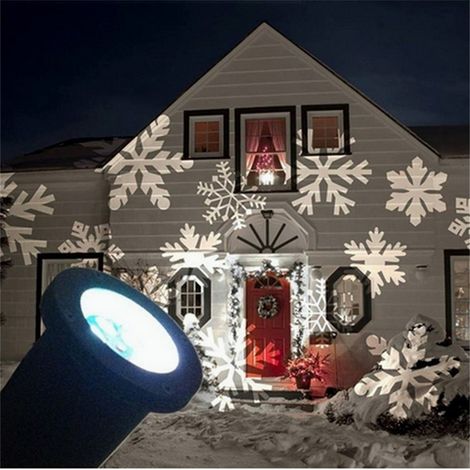 TrAdE Shop Traesio - Proiettore Faretto Led Effetto Fiocco Di Neve Bianca Addobbi Natale Per Esterno -
