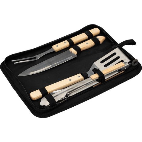 Utensili da barbecue in legno e custodia in tela - Neka