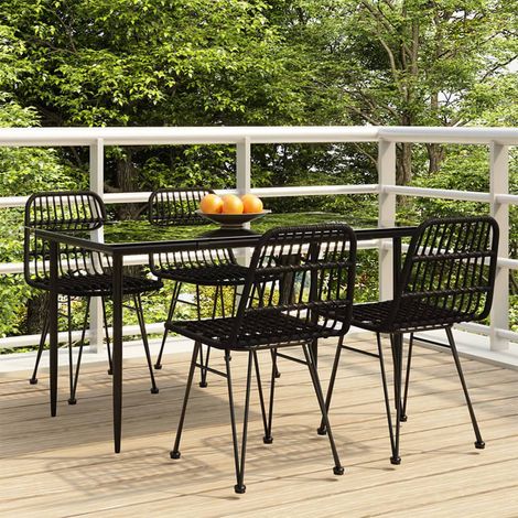 5-tlg. Garten-Essgruppe Schwarz Poly Rattan