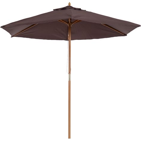 Sombrilla de jardín de madera de 2,5 m con toldo parasol, ideal para mesas o mercados, con mástil de 38 mm y sistema de poleas. Color café.