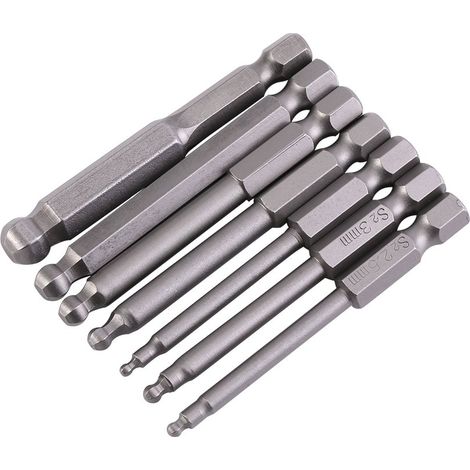 Lot de 7 Embouts de Tournevis Hexagonaux à Extrémité Sphérique, Embouts Allen à Tête Sphérique Magnétique 2 Mm 2,5 Mm 3 Mm 4 Mm 5 Mm 6 Mm 8 Mm Tige Hexagonale 1/4" Longueur 65 Mm (1/5)