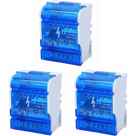 3 pièces Boîte de Distribution de Rail Din 125A/500V, 407 Boîte, 4 IN 24 OUT, Répartiteur Étagé Tétrapolaire, Boîte de Jonction à 4 Niveaux pour Génie Électrique (1/5)