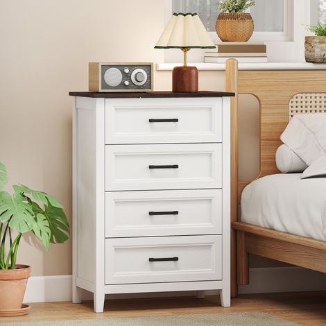 Cómoda Dormitorio Estrecho y Alto con Encimera Efecto Madera Cajonera para Espacios Pequeños 60x35x87 cm Blanco (1/5)