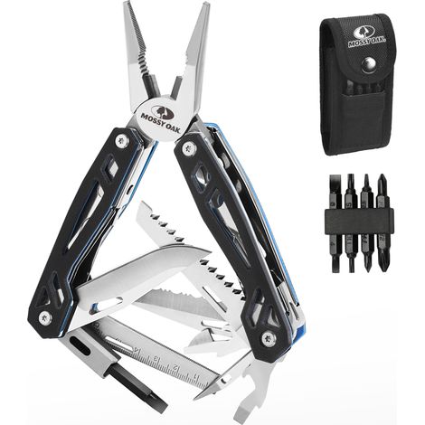 Mossy Oak Pince Multifonction en Acier Inoxydable 22 en 1, Couteau Multifonction avec Sac, Outil Multitool Scie Embouts Tournevis Ouvre-Bouteille pour Camping, Extérieur, Randonnée, Survie, Réparation