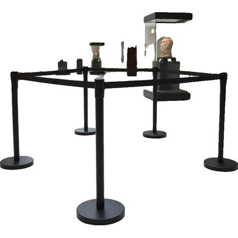 Sistema di paletti a nastro retrattile, altezza 90 cm, lunghezza nastro 2 m, base in cemento, palo in metallo, adatto per aeroporti e sale da concerto. (1/5)