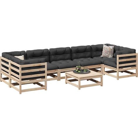 vidaXL Juego de sofás de jardín 8 pzas madera maciza de pino (1/5)