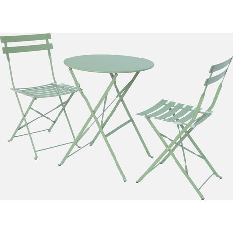 Set mesa de jardín bistró plegable de acero con 2 sillas, ø60cm