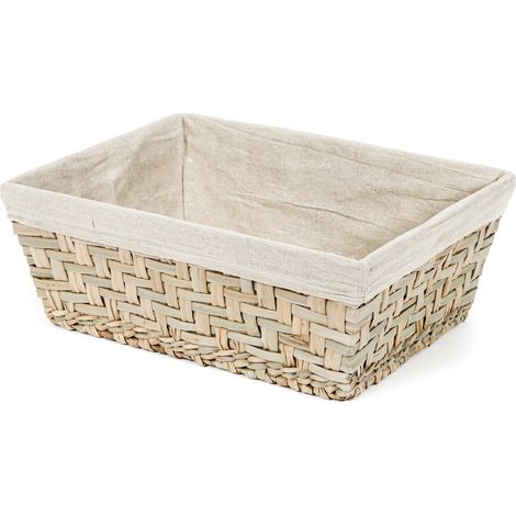 Panier de rangement naturel taille L - COMPACTOR - 43.5 x 34 x H.16.5 CM - Naturel et blanc (1/5)