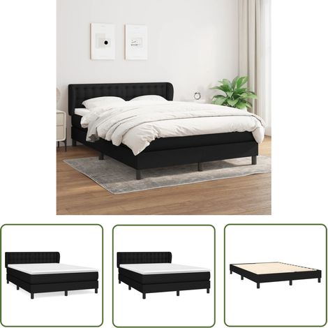 The Living Store Sommier à lattes de lit avec matelas Noir 140x200 cm Tissu - Lit Double - Lit Tapissier - Literie - Matelas Ressorts Ensachés - Tête De Lit Ajustable (1/5)