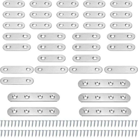 35 Pièces Equerre Plate, Argent Équerre de Fixation, Equerre Inox Livré avec 80 vis, Equerre Metal Convient pour Réparer et Fixer des Meubles (1/4)